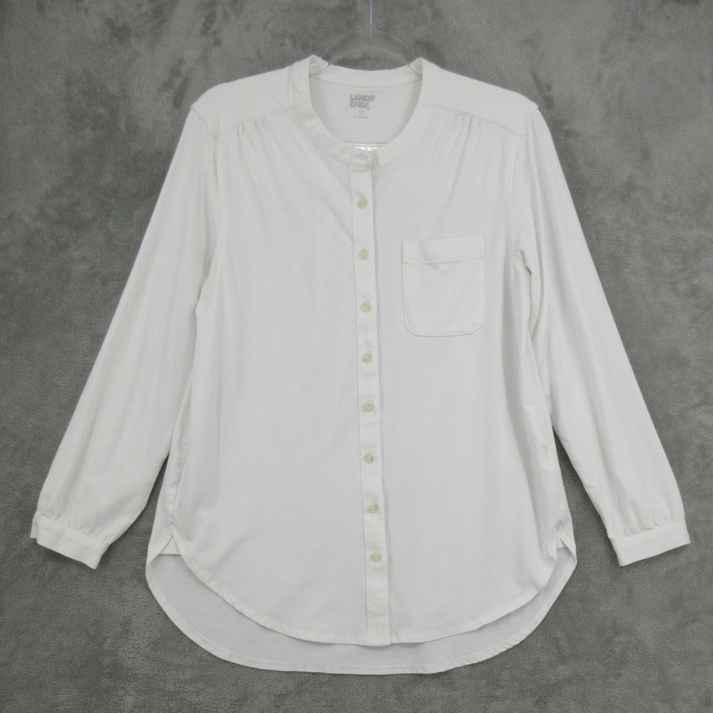 Lands End Shirt Womens Size S White Henley Modal Tunic Minimalist Button Soft